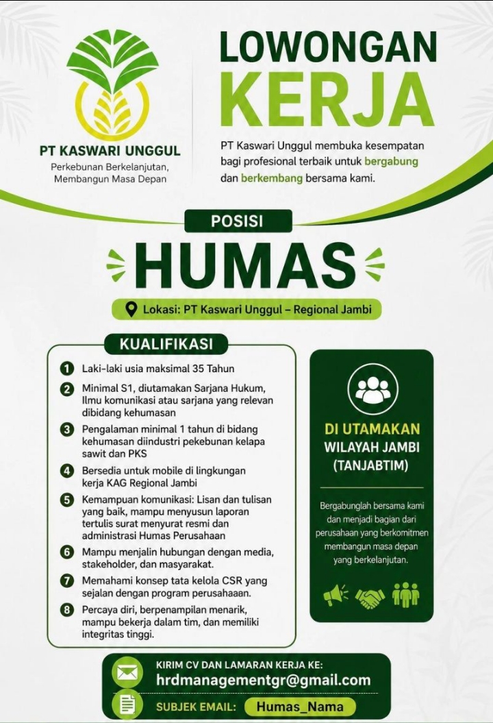 Lowongan Kerja  - HUMAS PT Kaswari Unggul