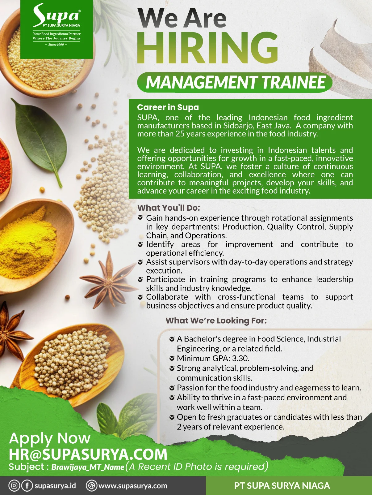 Management Trainee PT SUPA NIAGA