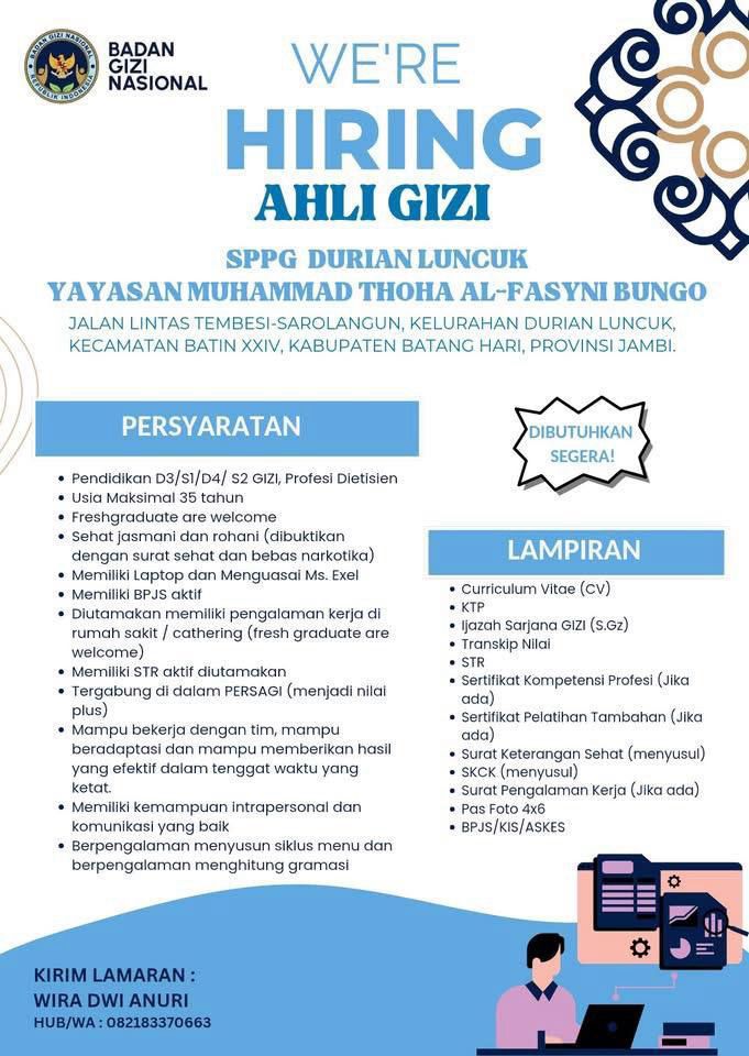 Lowongan Kerja - Ahli Gizi